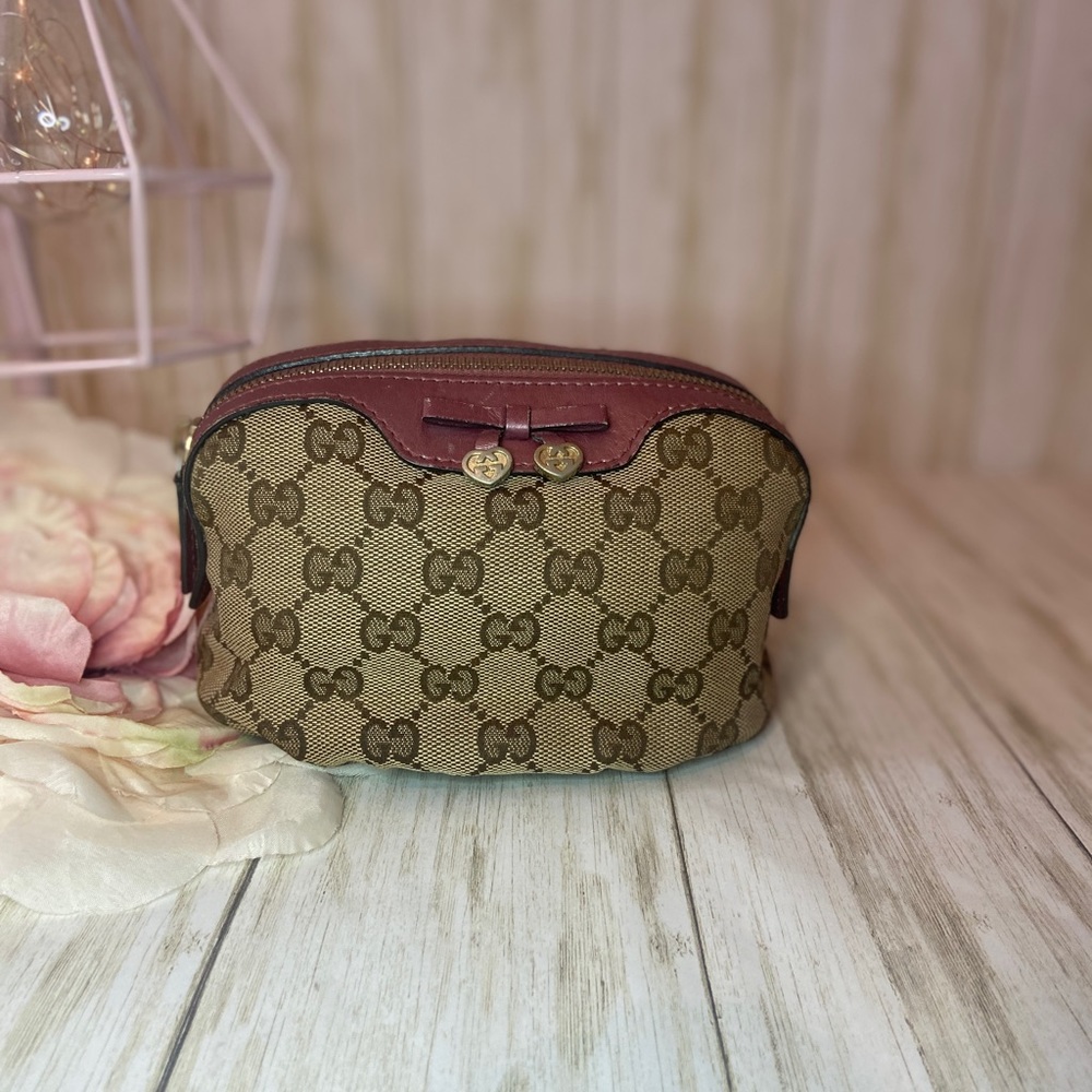 Gucci Canvas With Leather Trim Cosmetic Bag